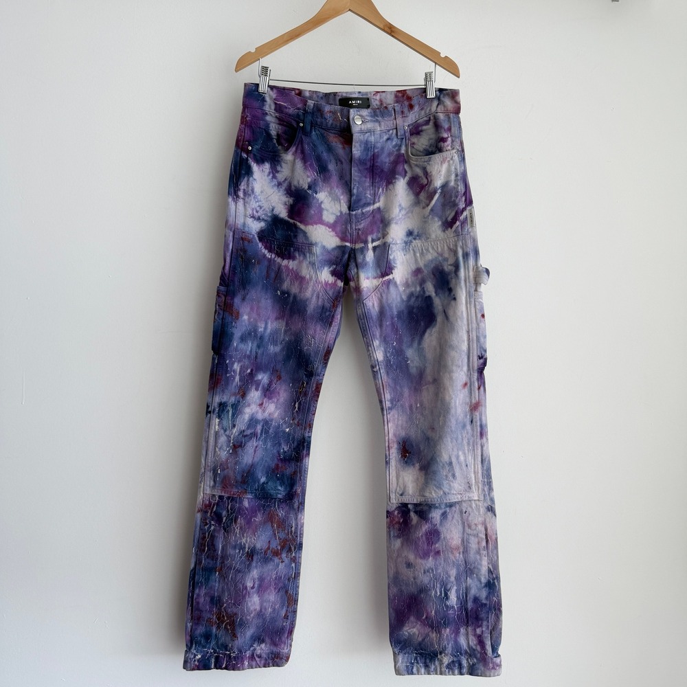 Amiri Jeans Men 31 Purple Cracked Tie Dye Carpenter Painter Celestial Cyber